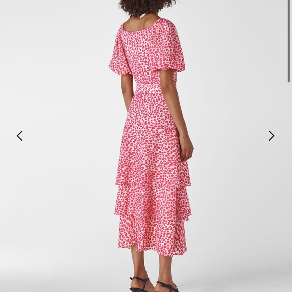 Whistles Viola short sleeve midi pink dot dress sz 2 US /6 UK - Picture 3 of 12